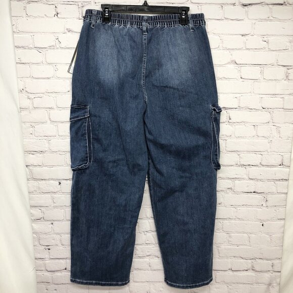 Cargo Pull-On Y2K Cargo Wide Leg Skater High Rise Big Pocket Flare Jeans Sz Lrg - Picture 2 of 10